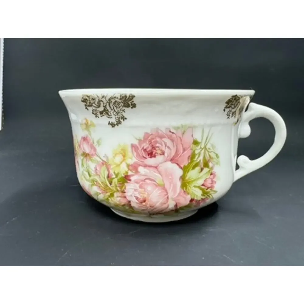 Tea Cup & Saucer Set,No Markings,Pink Peonies, Gold Clusters,No Chips Or Crazing